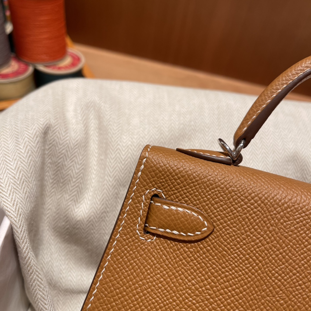 에르메스 미니 켈리백19 골드브라운 은장 앱송